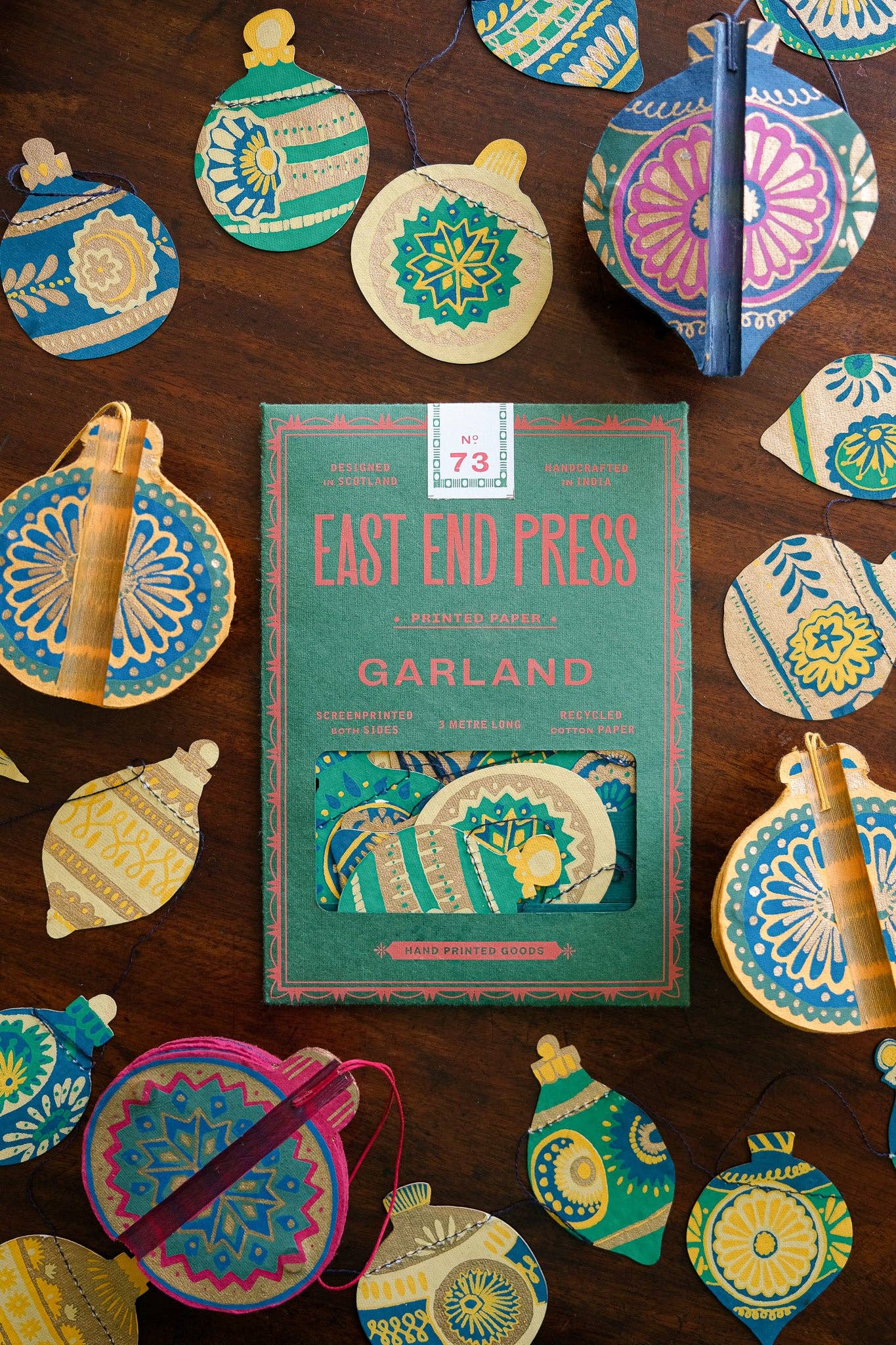 Christmas Ornaments Sewn Garland - Screen Printed by Hand