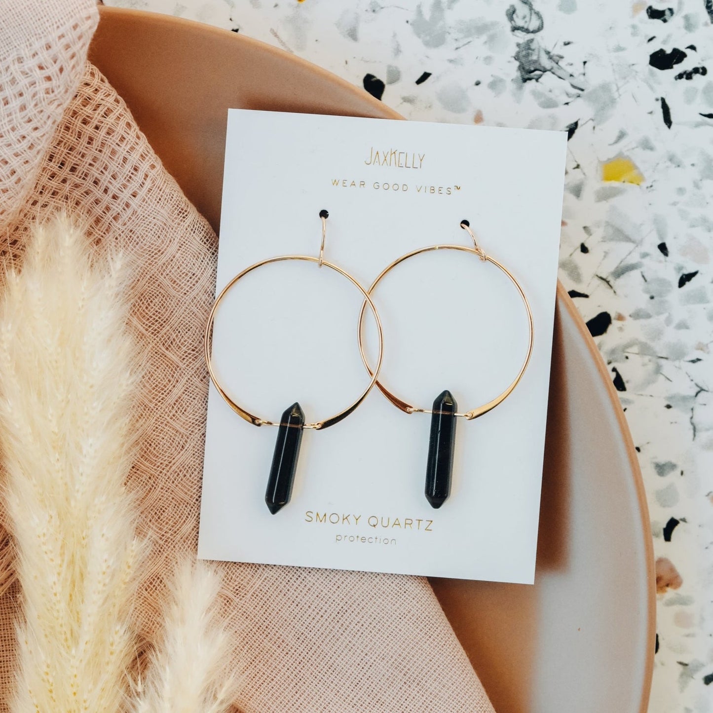 Smoky Quartz Golden Hoop Earrings