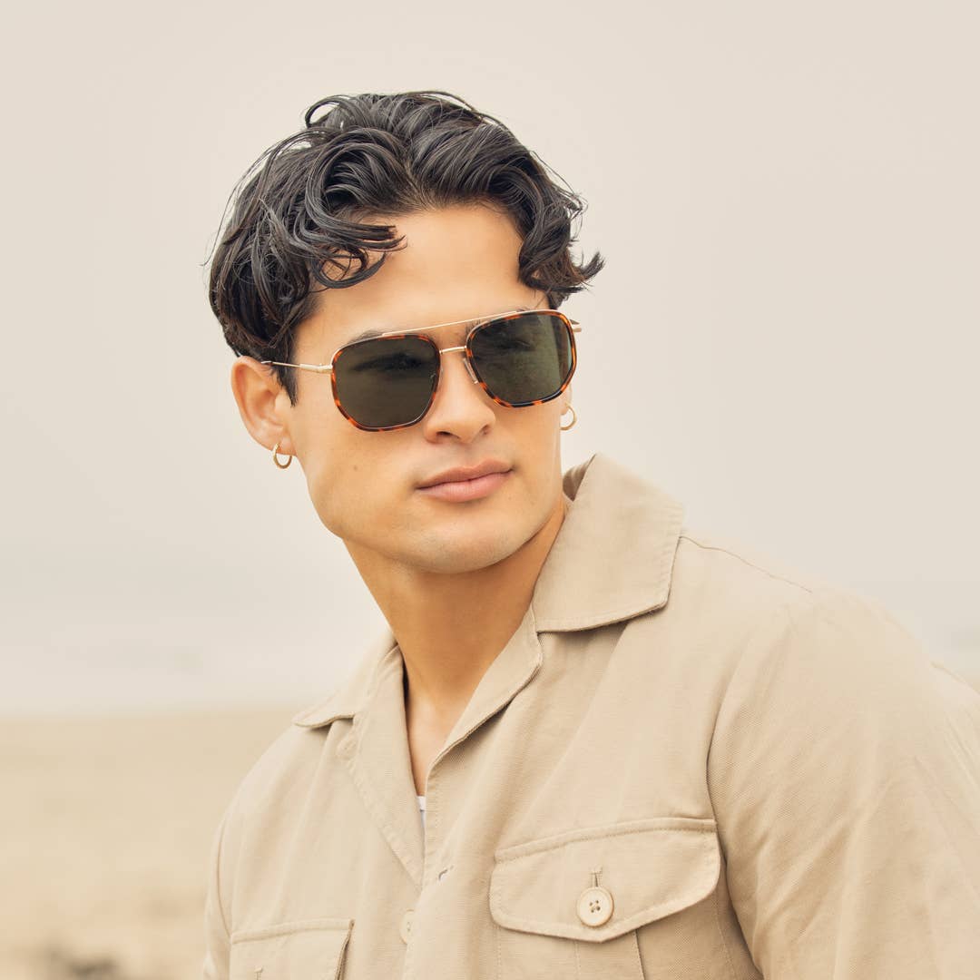 Flynn - Walnut Tortoise / Matte Gold / Grey-Green - Blue Planet Eco-Eyewear