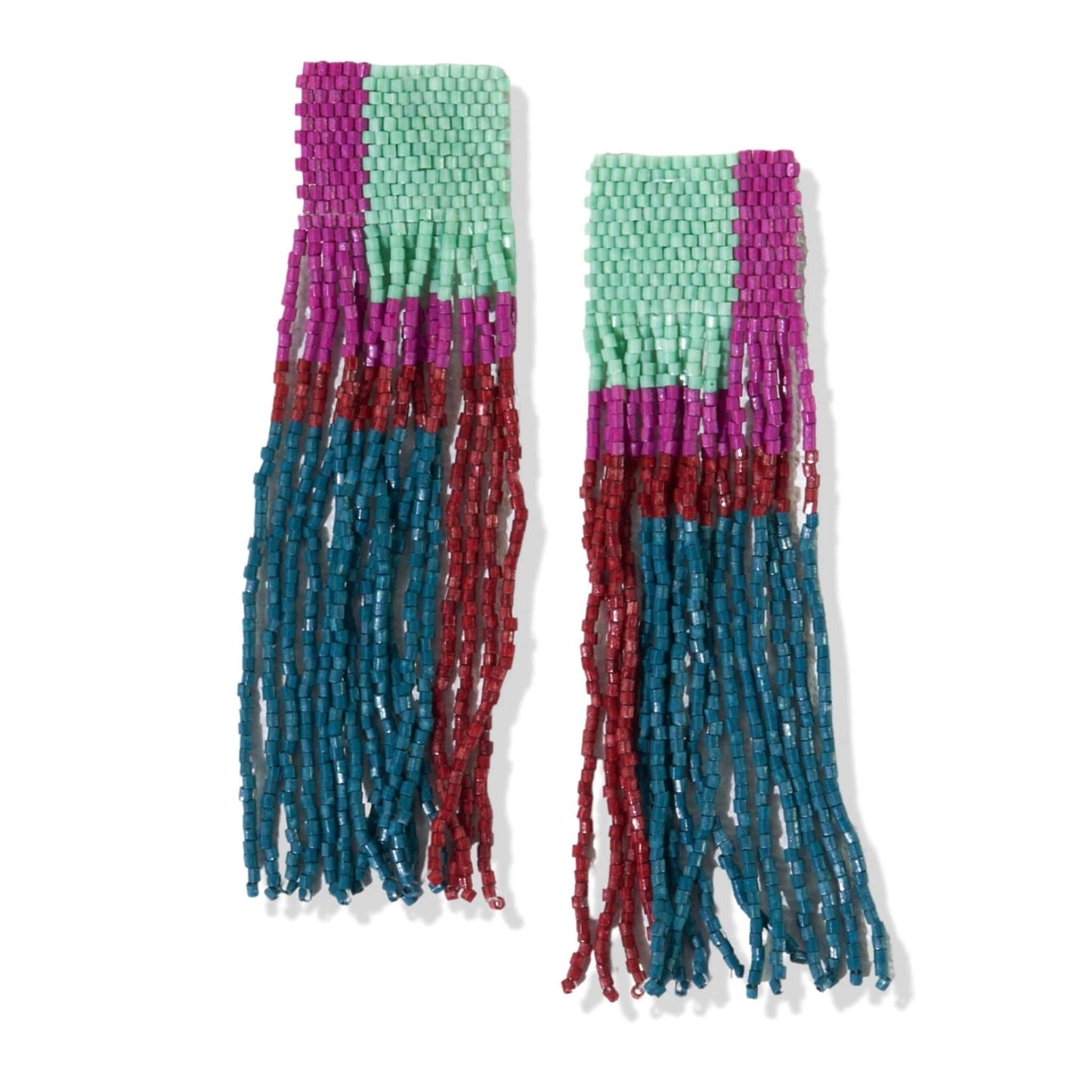 Belle Angled Geo Shapes Beaded Fringe Earrings Mint INK+ALLOY©
