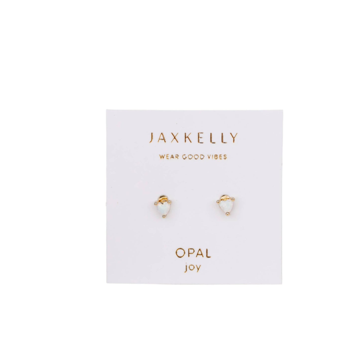 Tiny White Opal Heart Gold Earrings