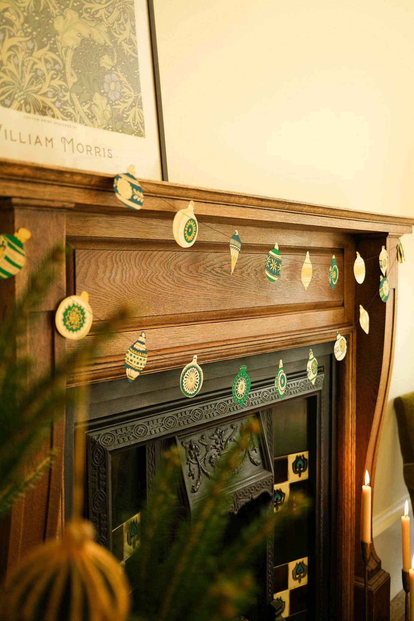 Christmas Ornaments Sewn Garland - Screen Printed by Hand