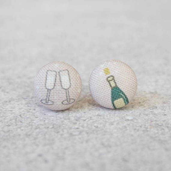 Champagne Toast Fabric Button Earrings