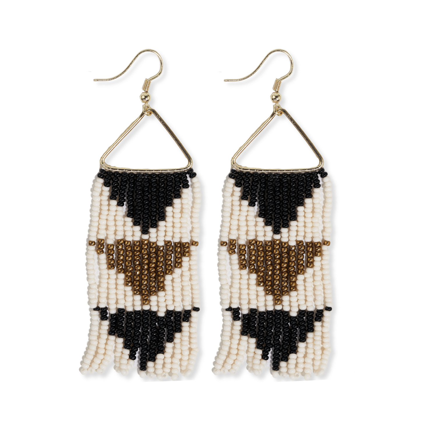 Whitney Flipped Triangle Beaded Fringe Earrings Black/White INK+ALLOY©