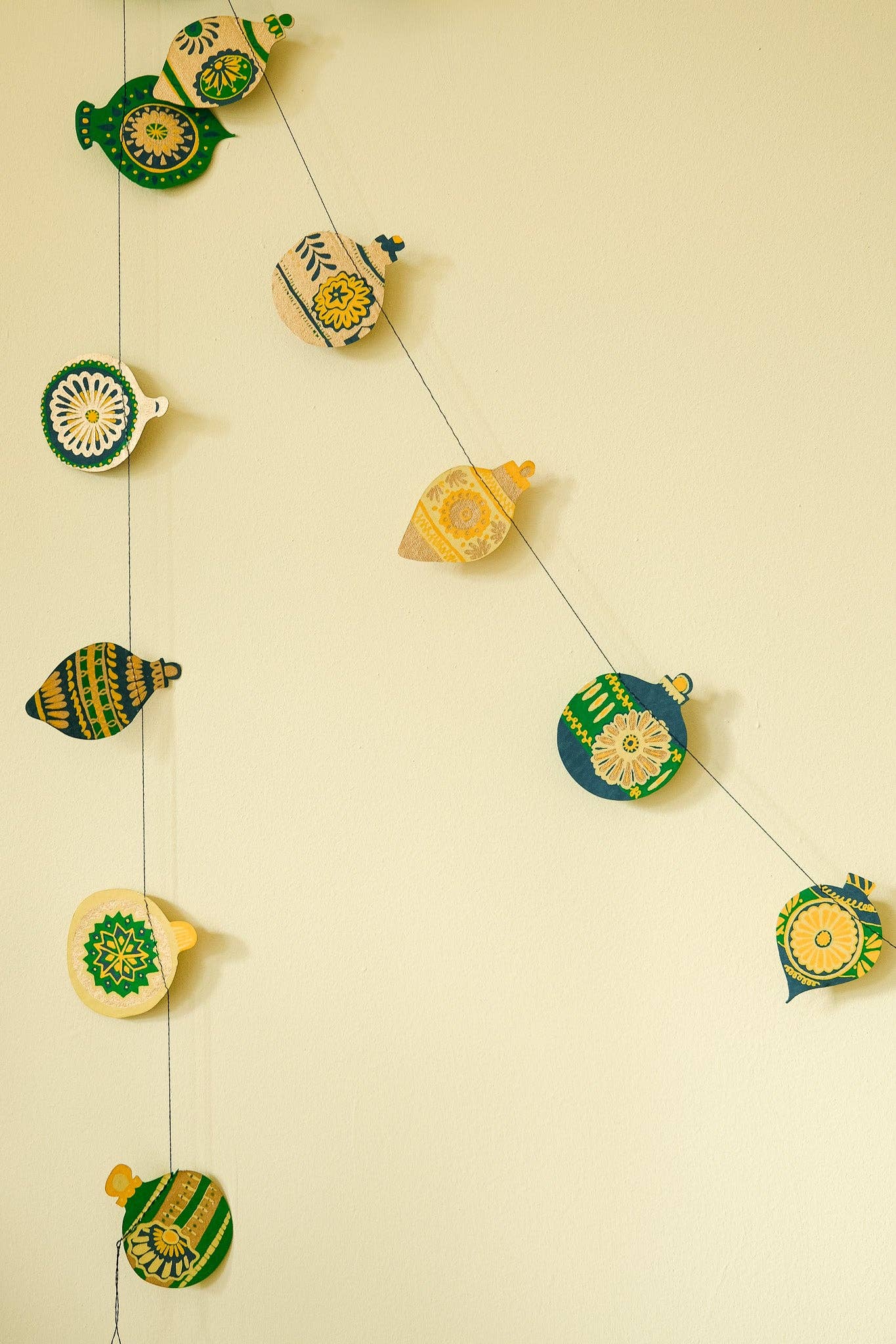 Christmas Ornaments Sewn Garland - Screen Printed by Hand