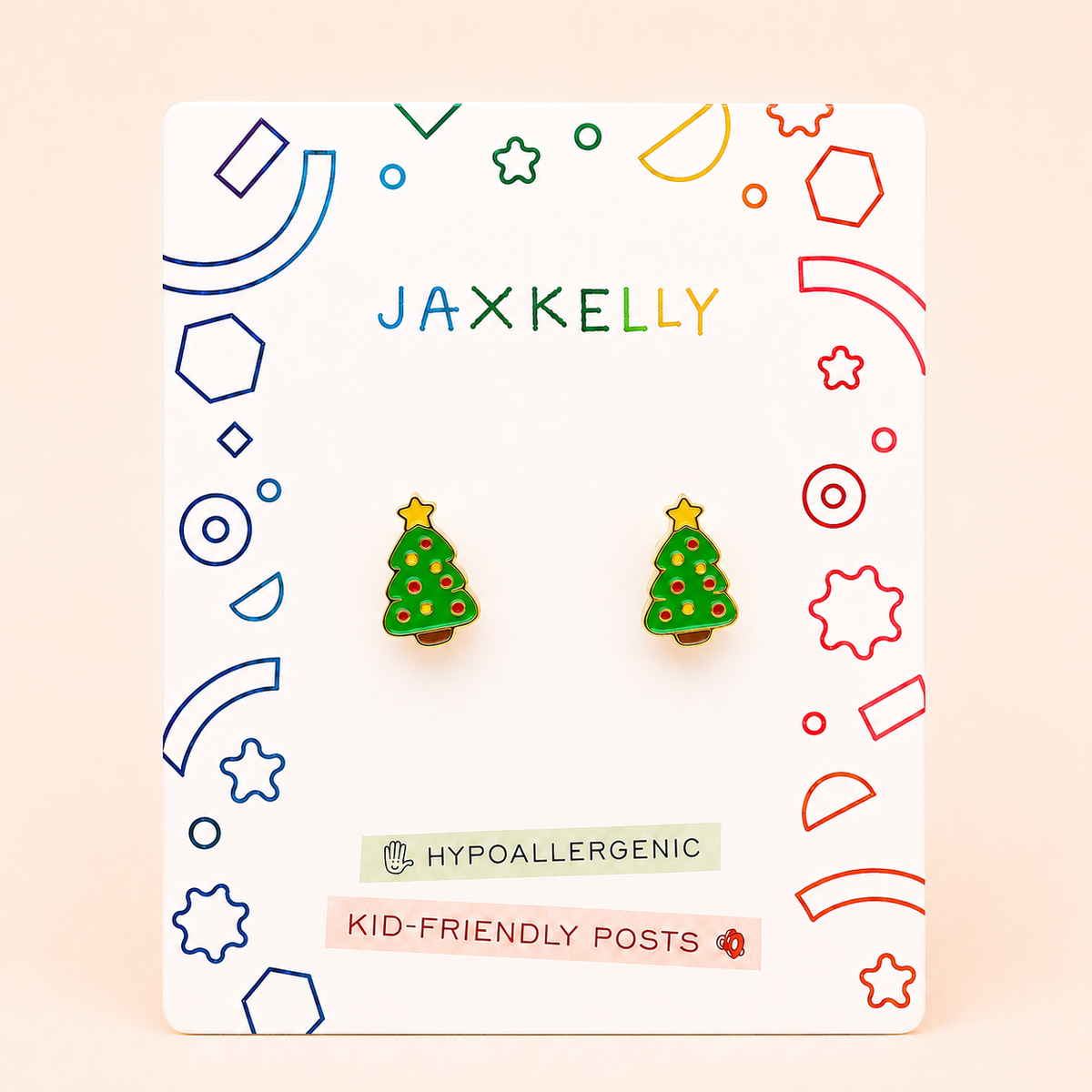 Christmas Tree Enamel Flat Back Kids Earrings - JaxKelly