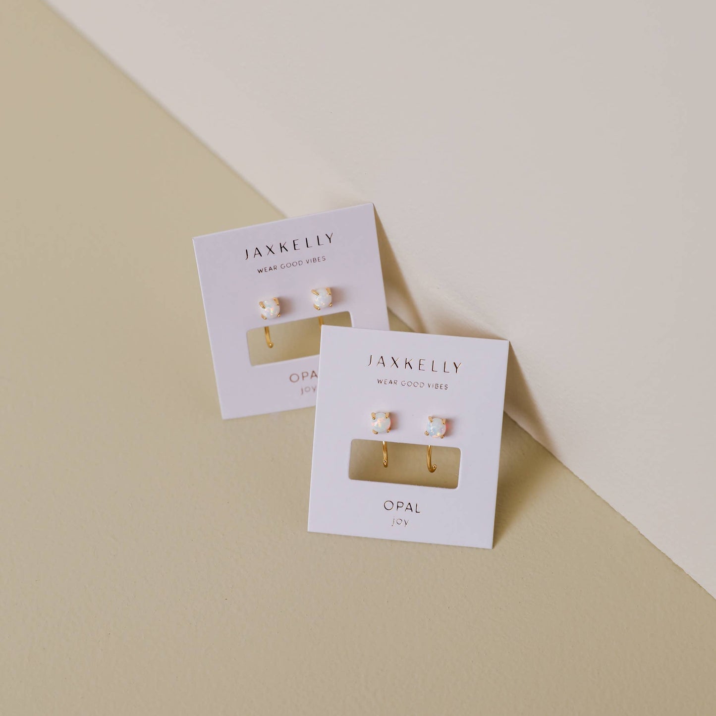 Huggie Earrings - White Opal - JaxKelly