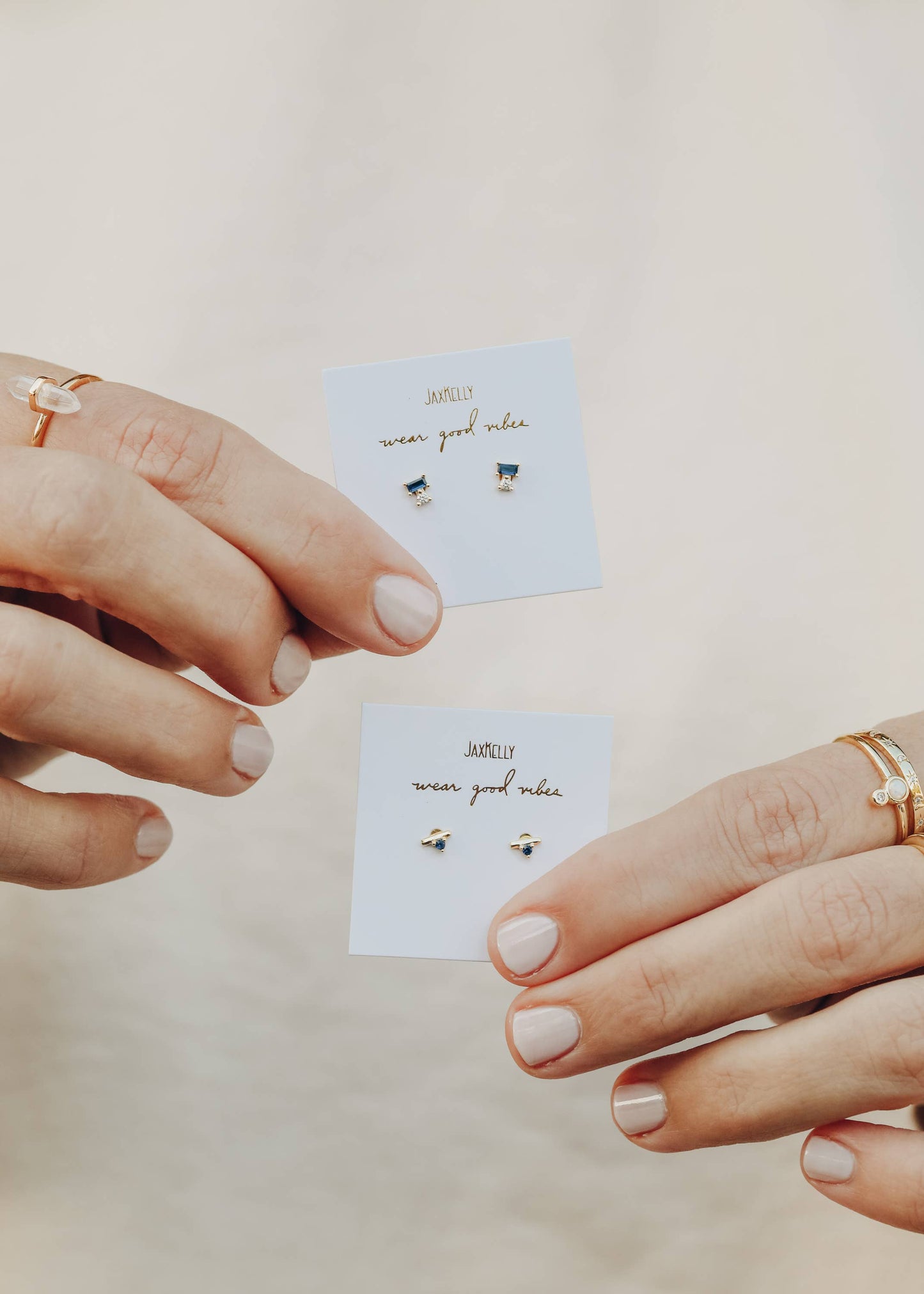 Stud Bar - Sapphire CZ - Gold Earrings