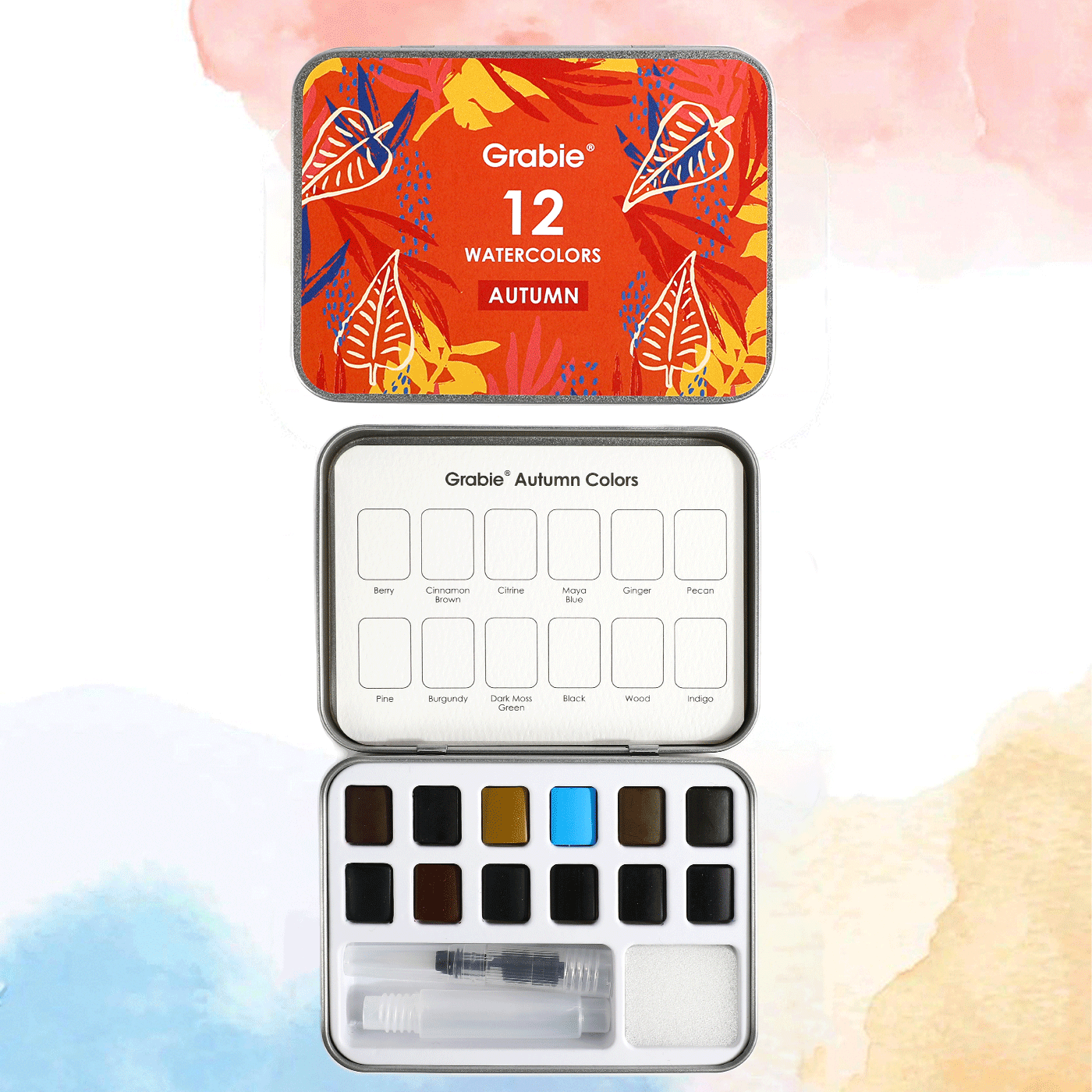 Watercolor Pocket Set Of 12 With Brush - Autumn Colors - Grabie