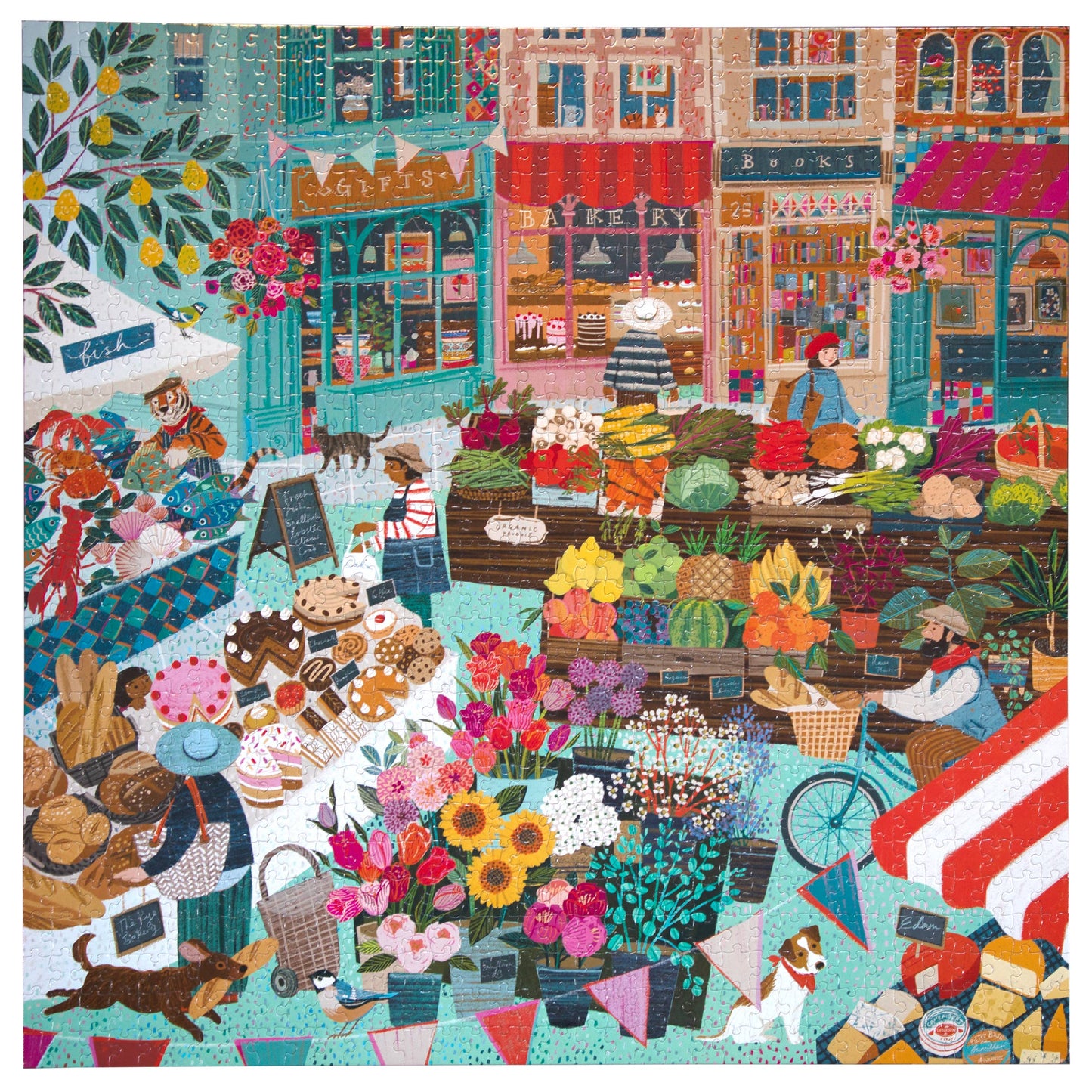 eeBoo - English Green Market 1000 Piece Square Puzzle