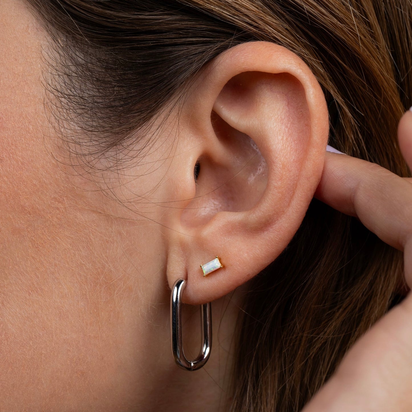 White Opal Baguette Earrings
