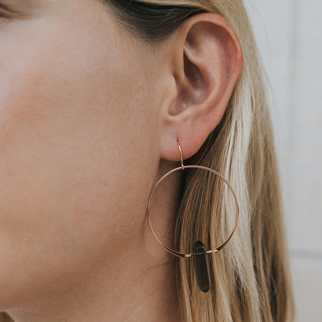 Smoky Quartz Golden Hoop Earrings