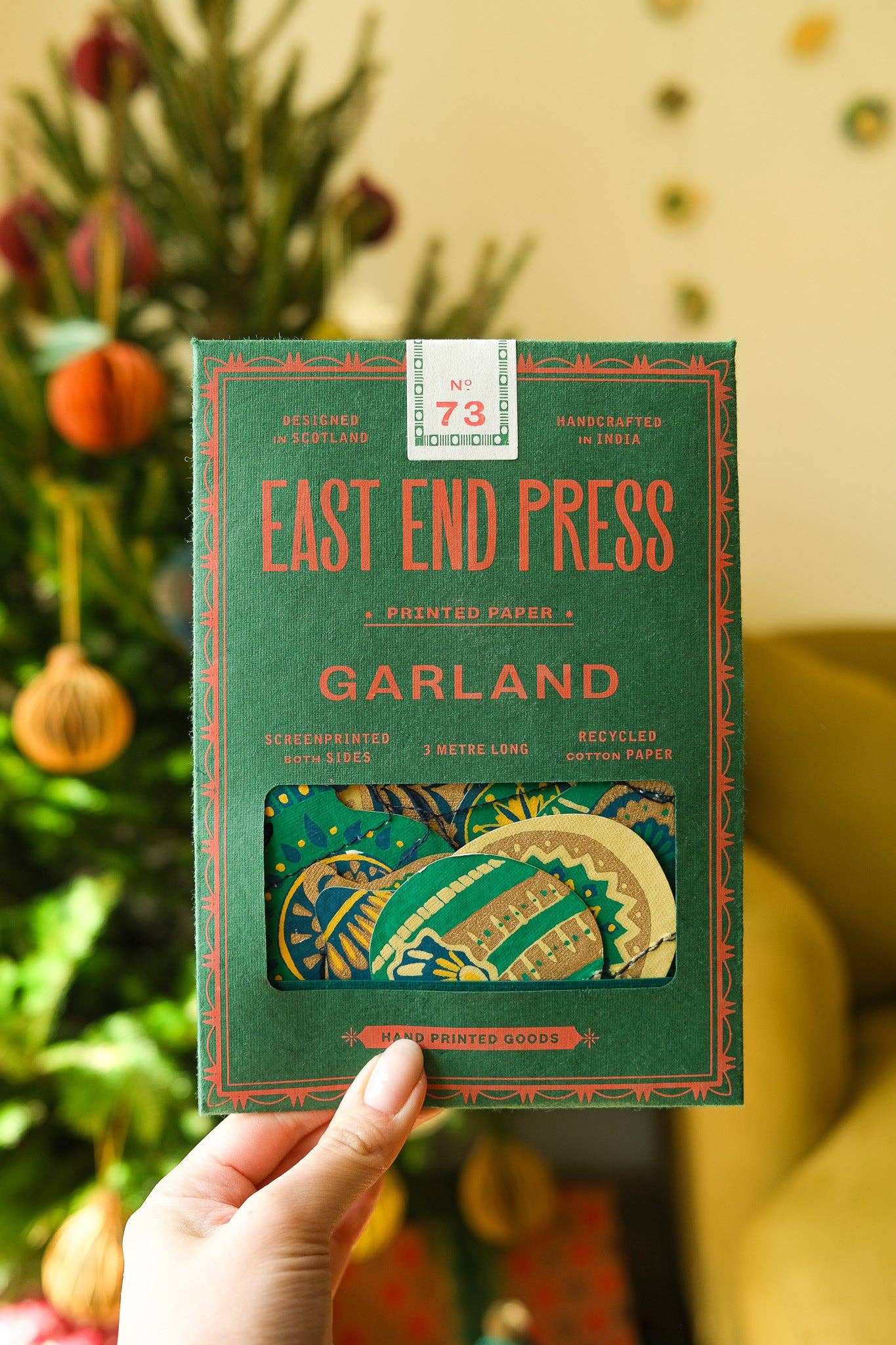 Christmas Ornaments Sewn Garland - Screen Printed by Hand