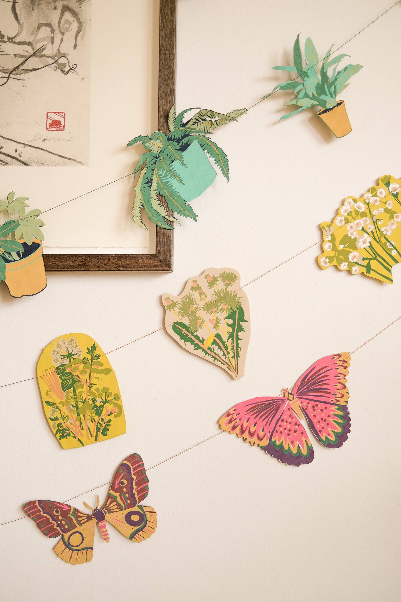 Colourful Butterflies Sewn Garland - Screen Printed by Hand