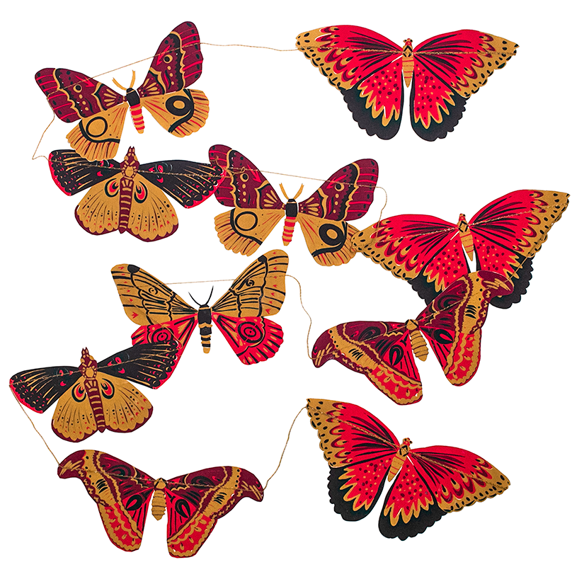 Colourful Butterflies Sewn Garland - Screen Printed by Hand