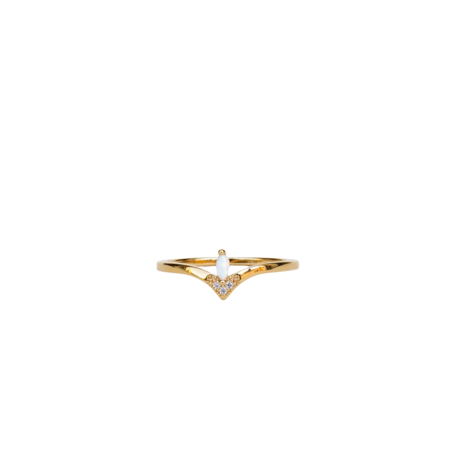 Gold Rings - Floating Gemstone - White Opal & CZ
