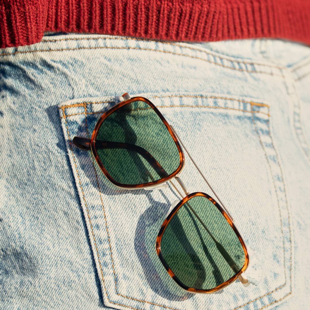 Flynn - Walnut Tortoise / Matte Gold / Grey-Green - Blue Planet Eco-Eyewear