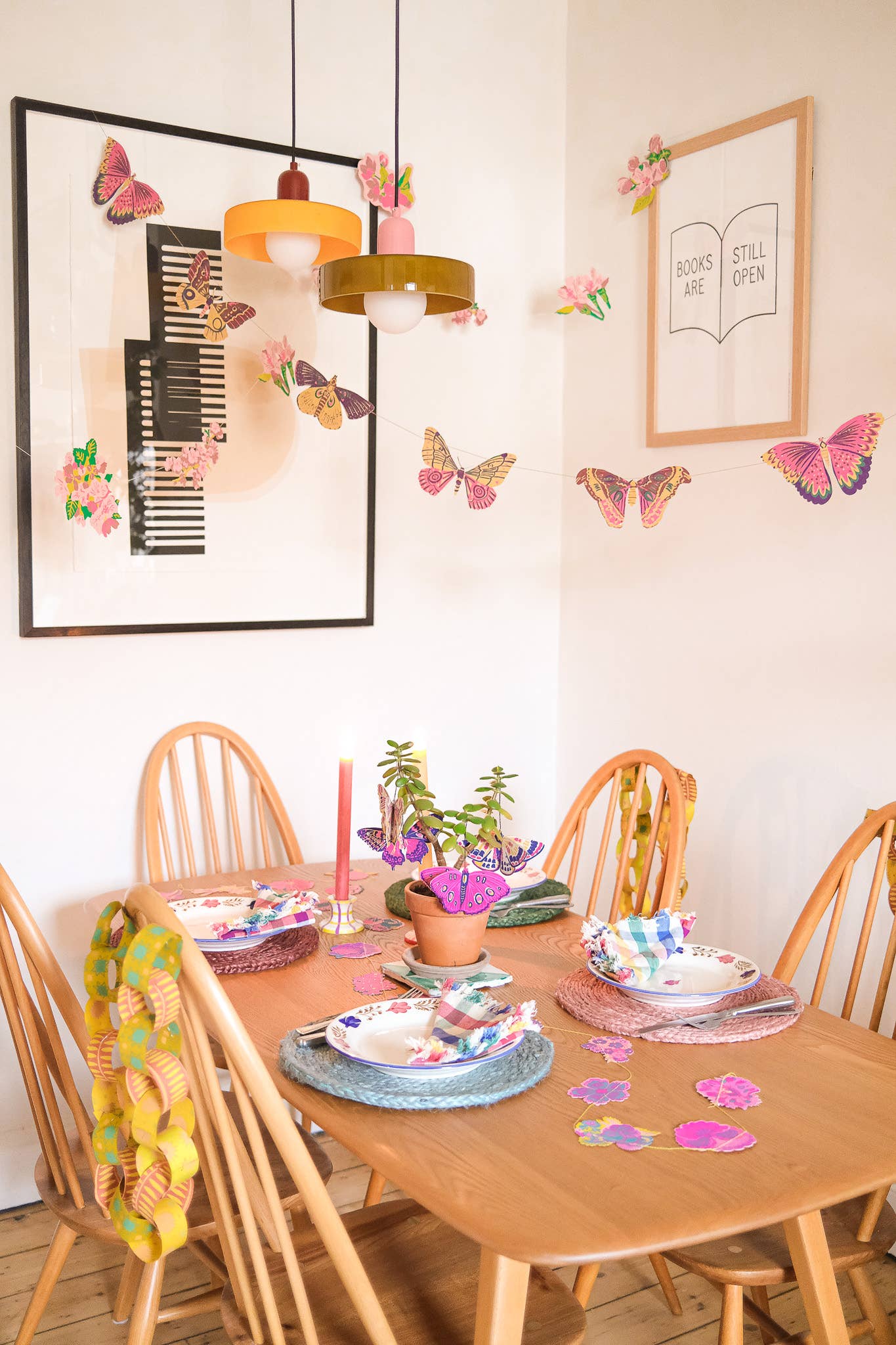 Colourful Butterflies Sewn Garland - Screen Printed by Hand