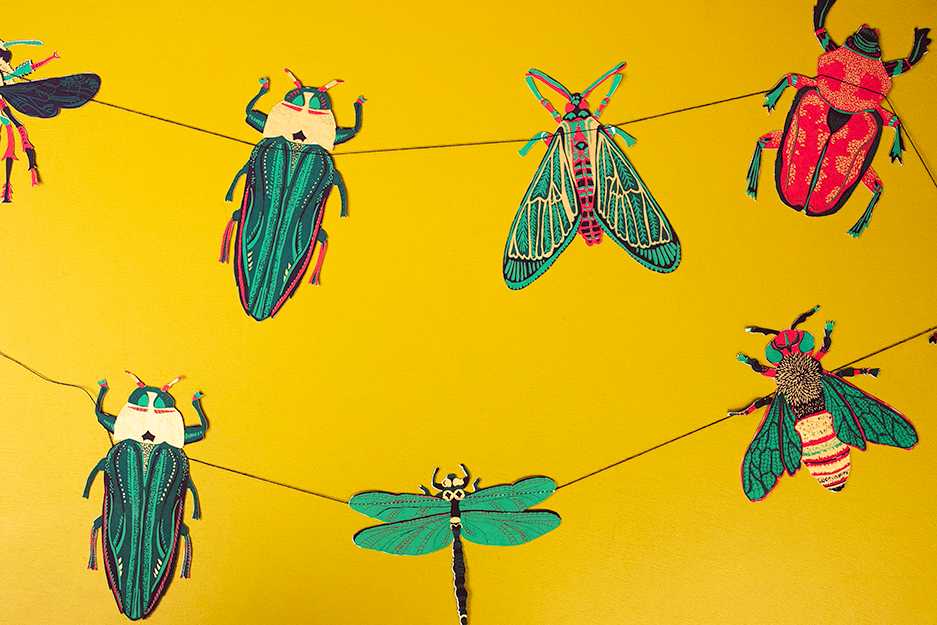 Insects Sewn Garland - Screen Printed by Hand