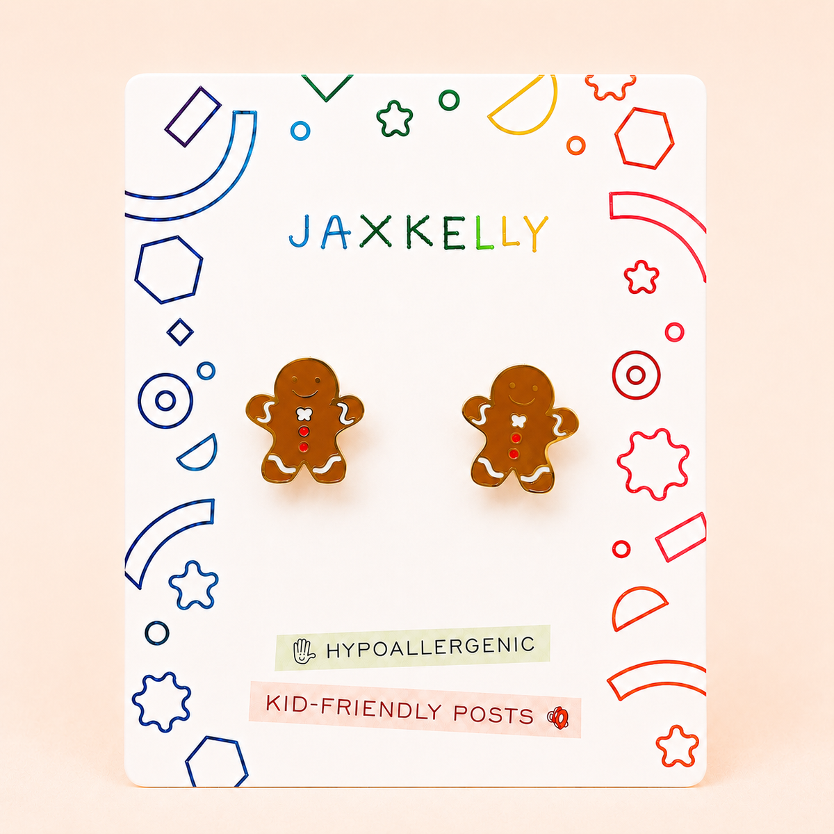 Gingerbread Man Enamel Flat Back Kids Earrings - JaxKelly