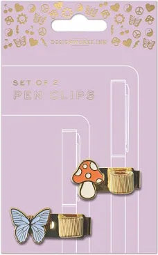 Pen Clips Set of 2 - Butterfly + Mushroom