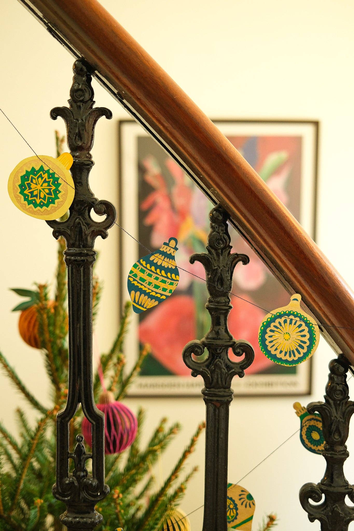 Christmas Ornaments Sewn Garland - Screen Printed by Hand