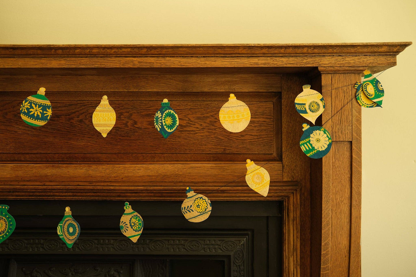 Christmas Ornaments Sewn Garland - Screen Printed by Hand