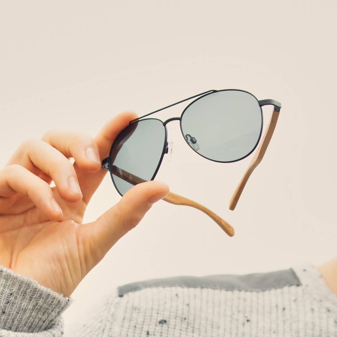 Blue Planet Eco-Eyewear - Amador Black Aviator Eco-Friendly Wood Polarized Sunglass