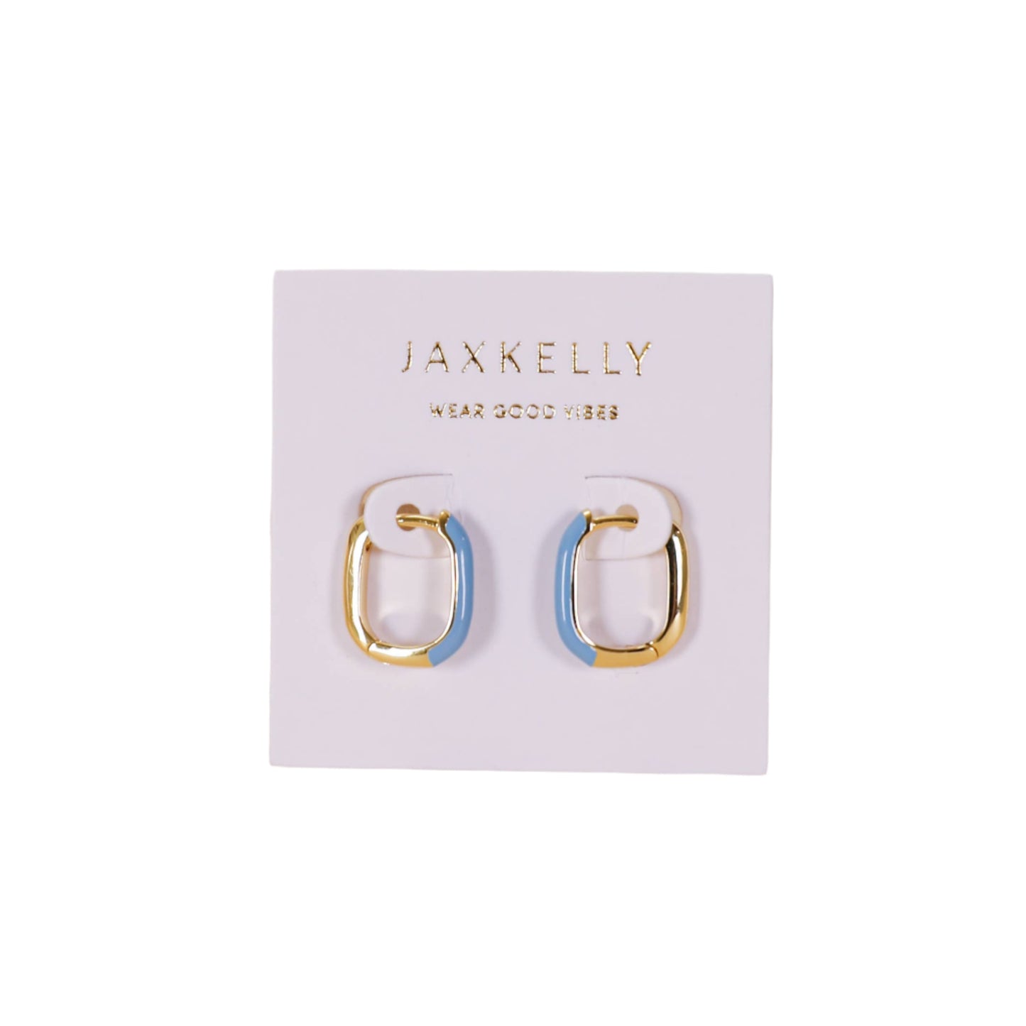 Color Dipped Rectangle Hoop Earrings - Bermuda Blue Enamel