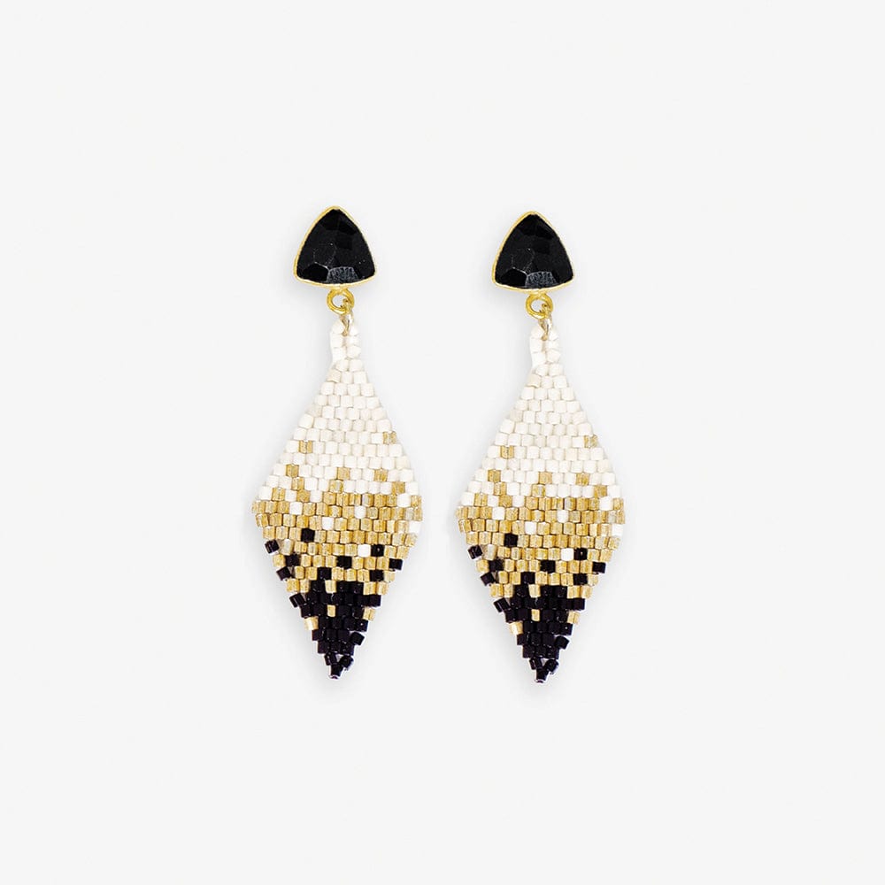 Sky Small Diamond Drop with Semi-Precious Stone Post Earrings - Black