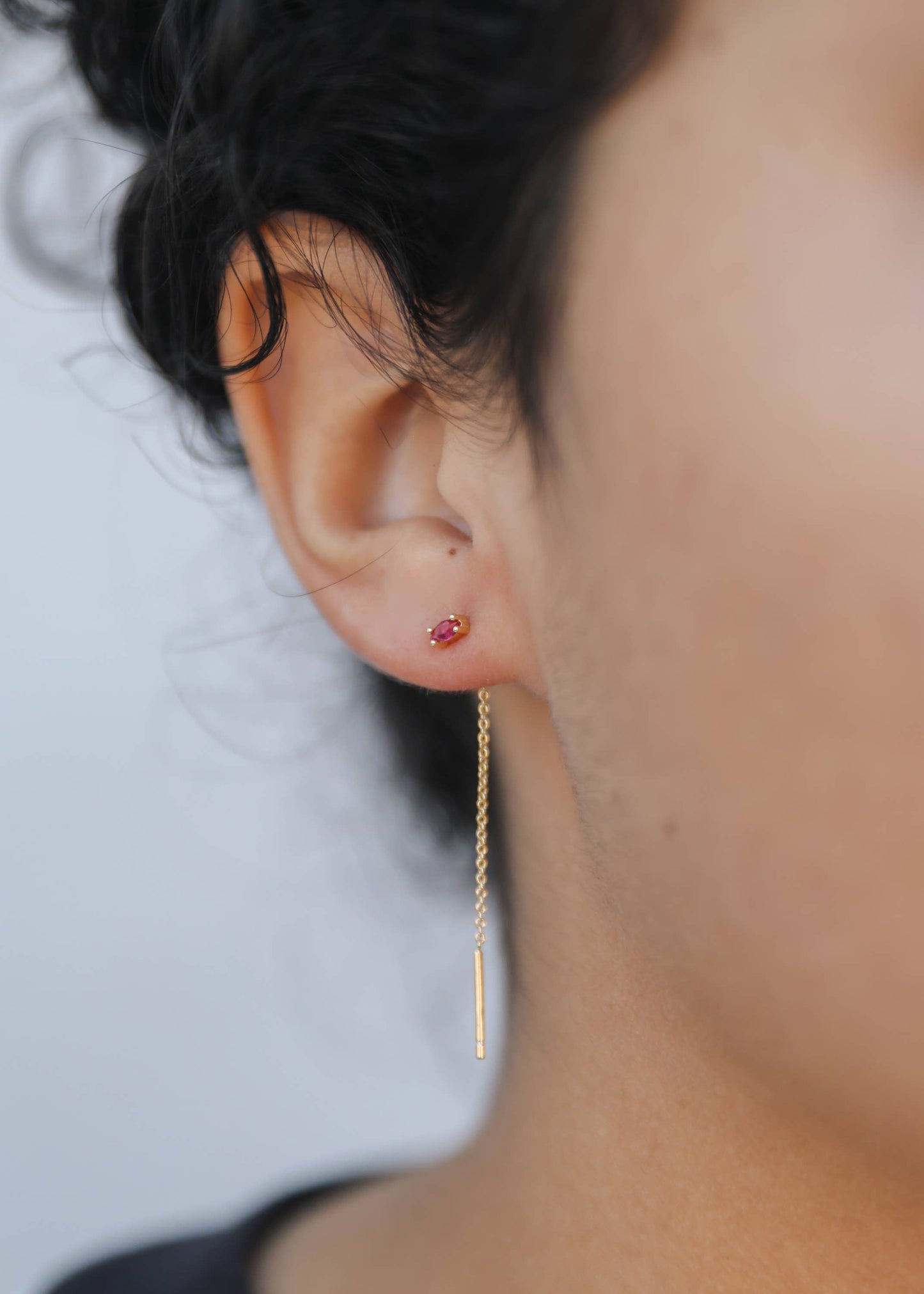 Studded Threader Earrings - Pink CZ - JaxKelly