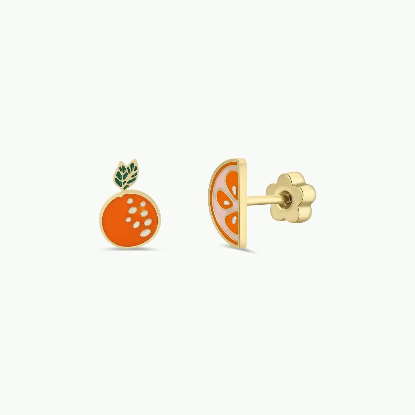 Orange Enamel Flat Back Kids Earrings