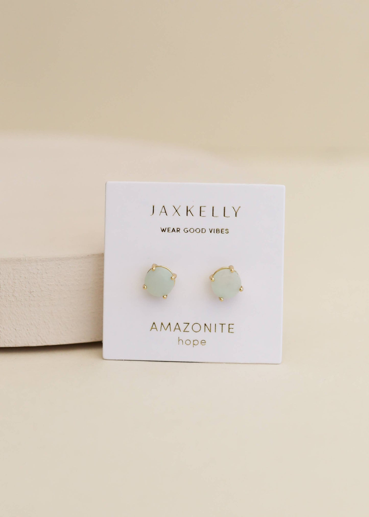 Round Amazonite Gemstone Gold Earrings - JaxKelly