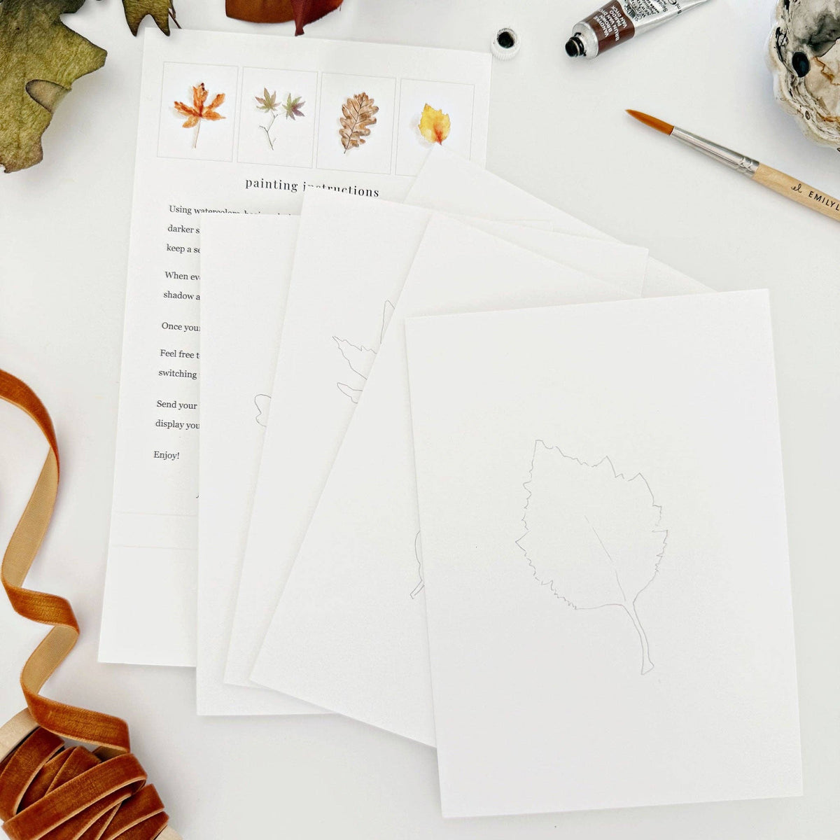 Fall Leaves Paintable Notecards - emily lex studio