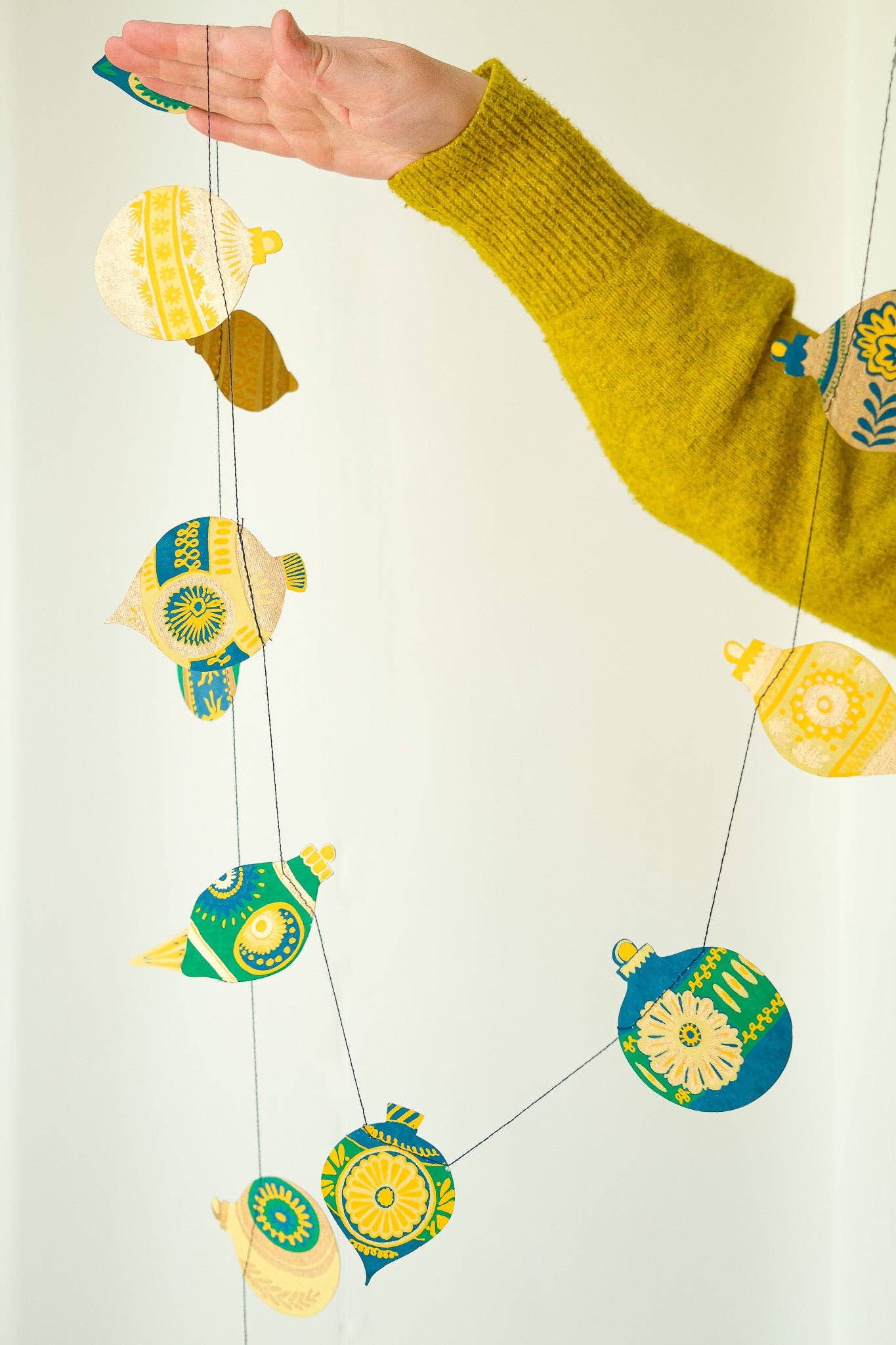 Christmas Ornaments Sewn Garland - Screen Printed by Hand