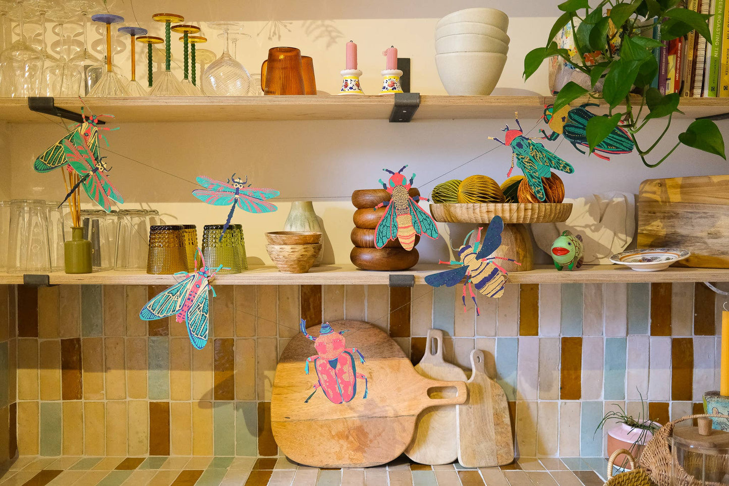 Insects Sewn Garland - Screen Printed by Hand