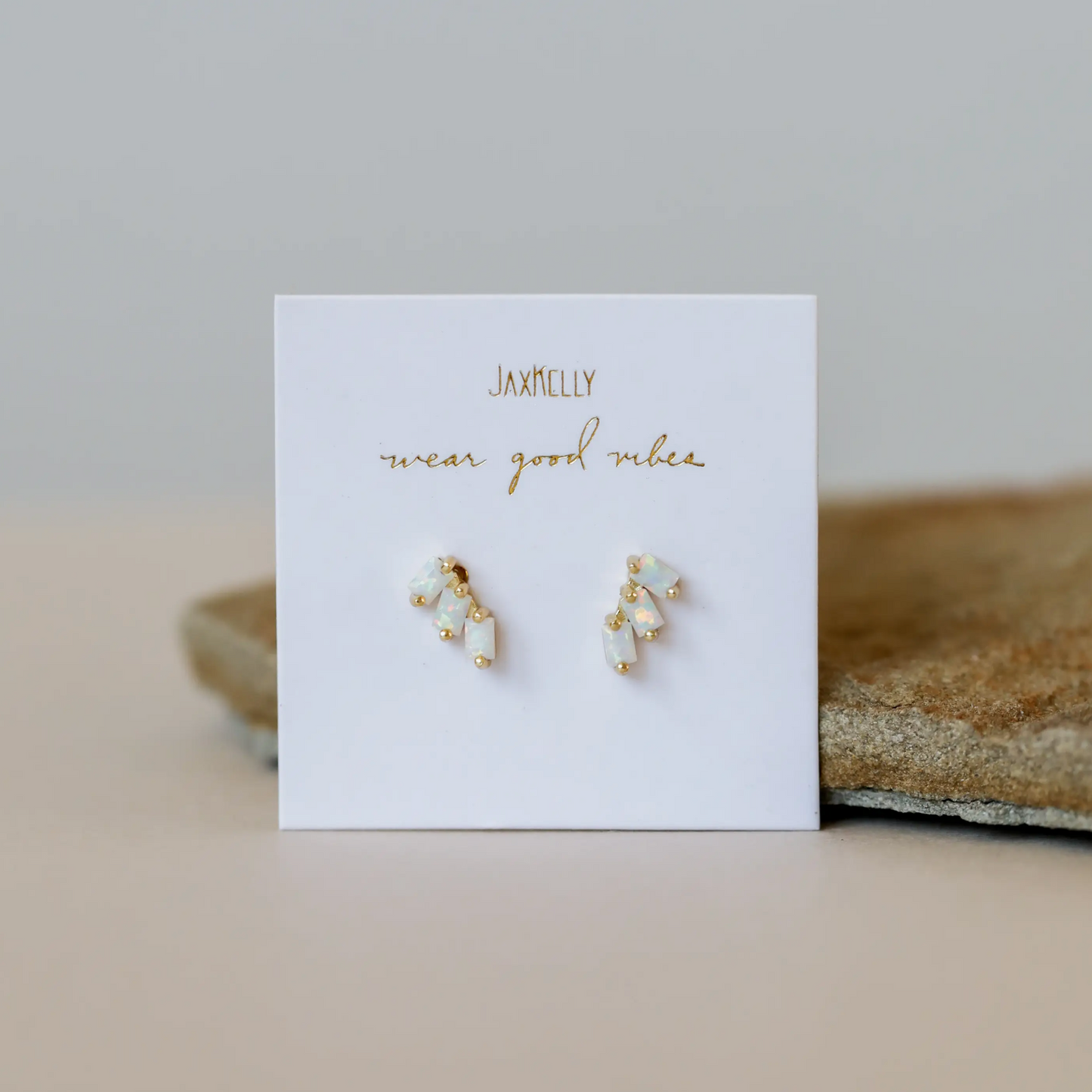 Offset Trio Earrings - White Opal - JaxKelly