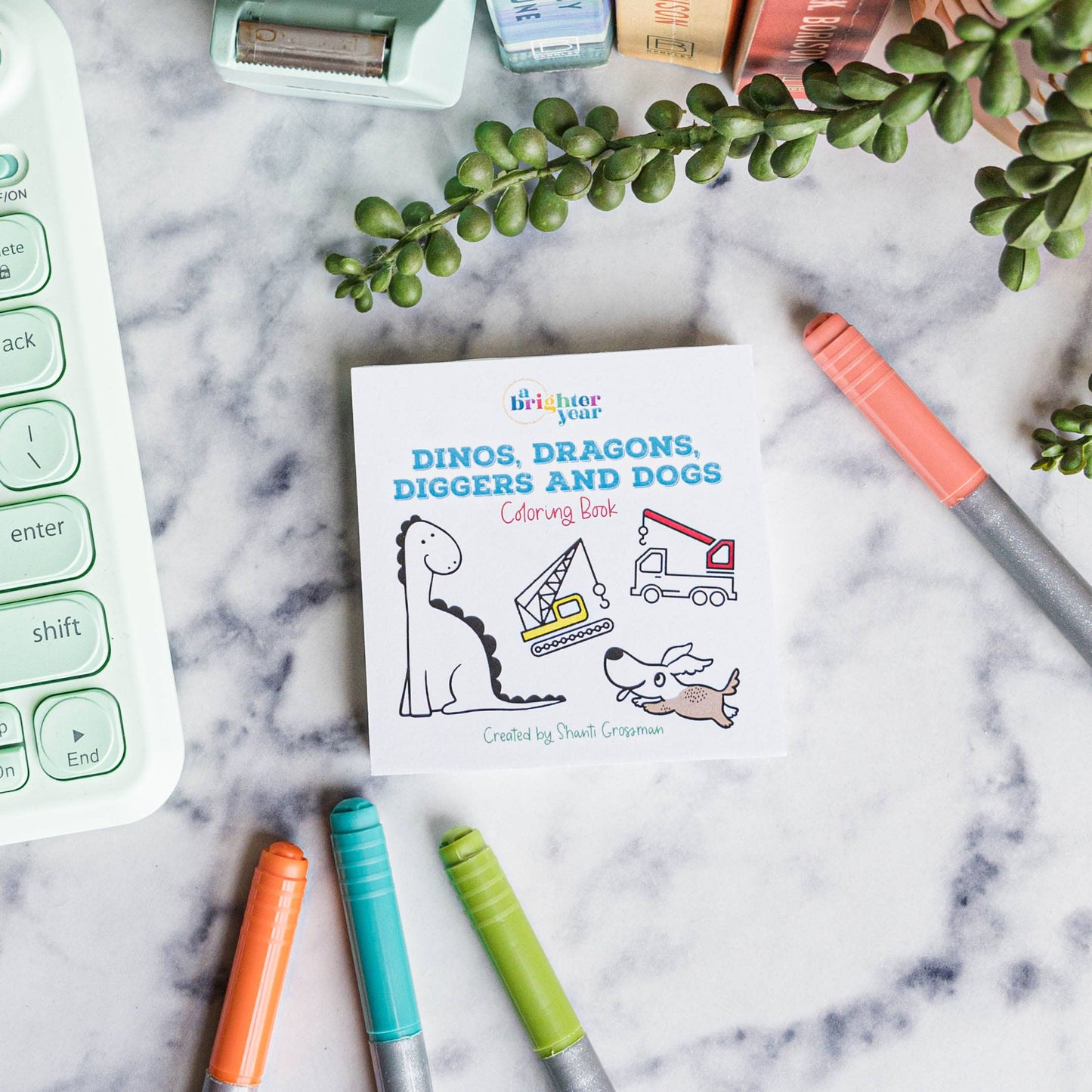 Dinos Dragons Diggers and Dogs Mini Coloring Book