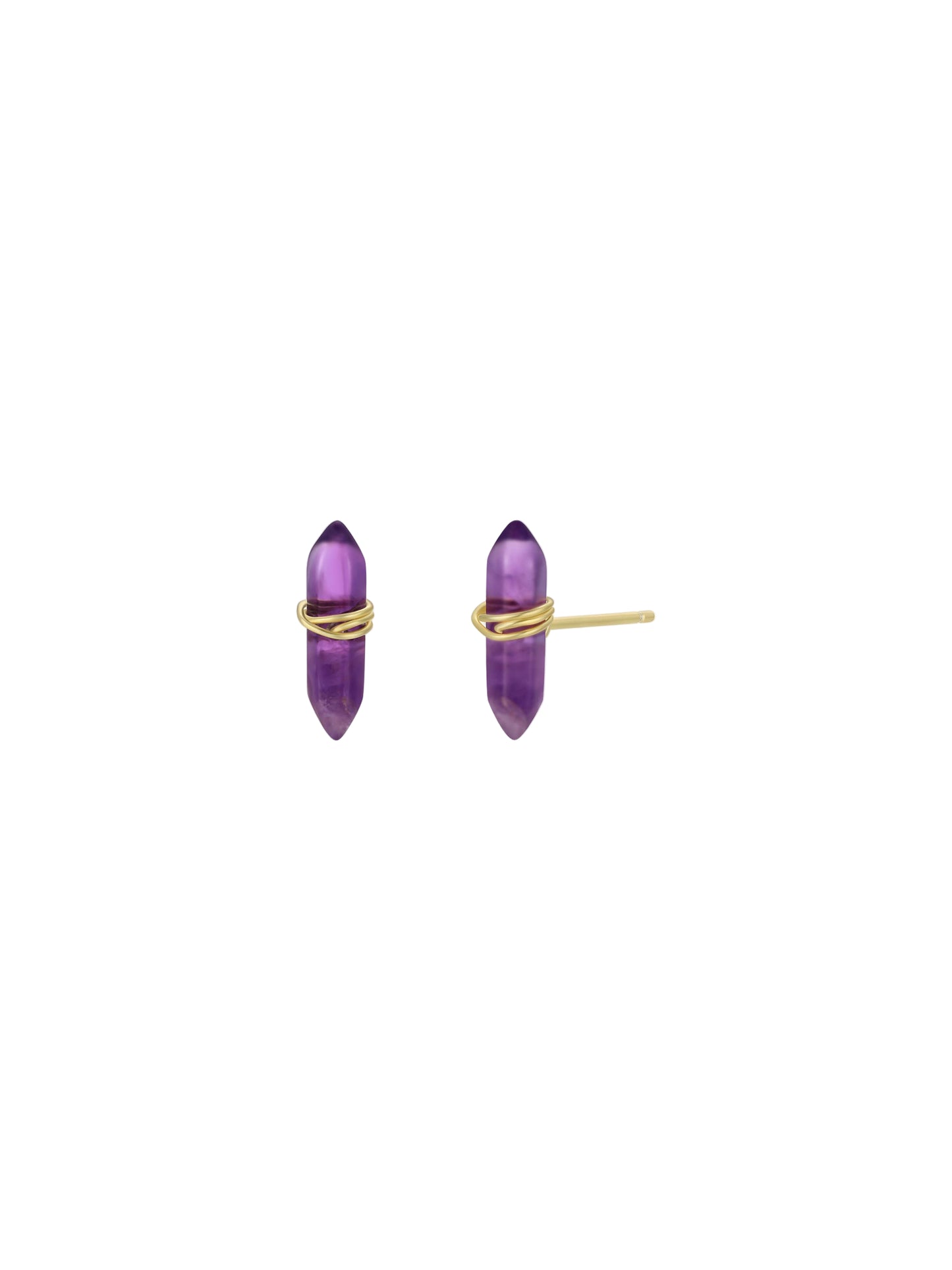 Mineral Point - Amethyst - Gold Wire Wrapped Earrings