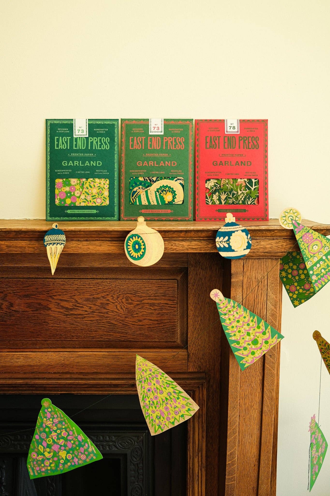 Christmas Ornaments Sewn Garland - Screen Printed by Hand