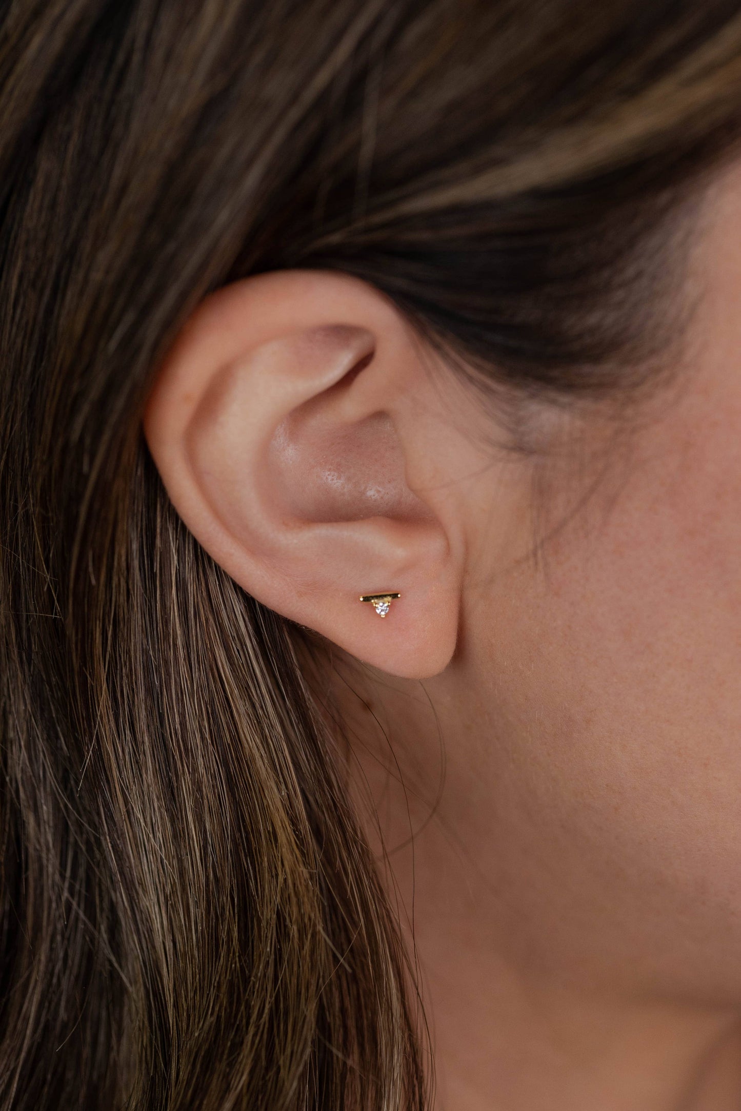 Stud Bar - White CZ - Gold Earrings
