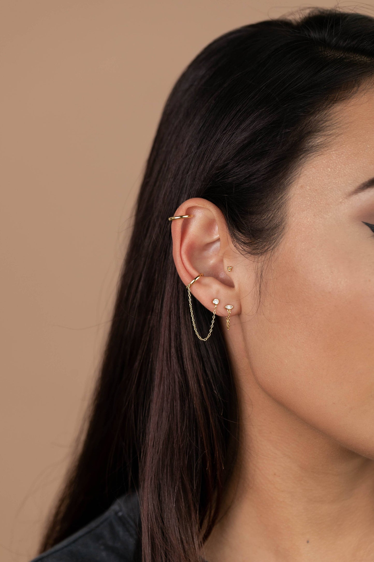 Stud Chain Huggie Earrings