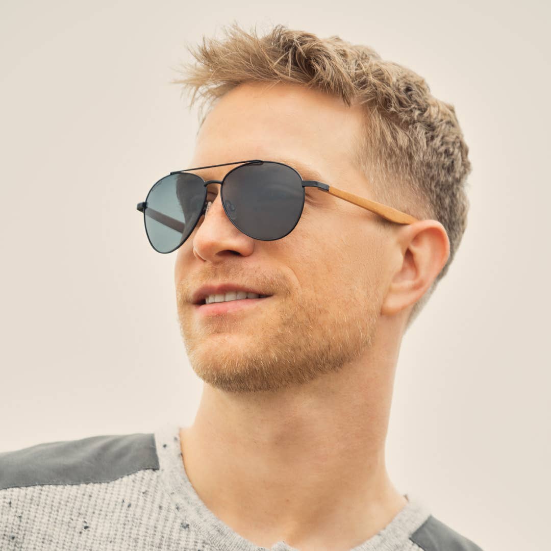 Blue Planet Eco-Eyewear - Amador Black Aviator Eco-Friendly Wood Polarized Sunglass