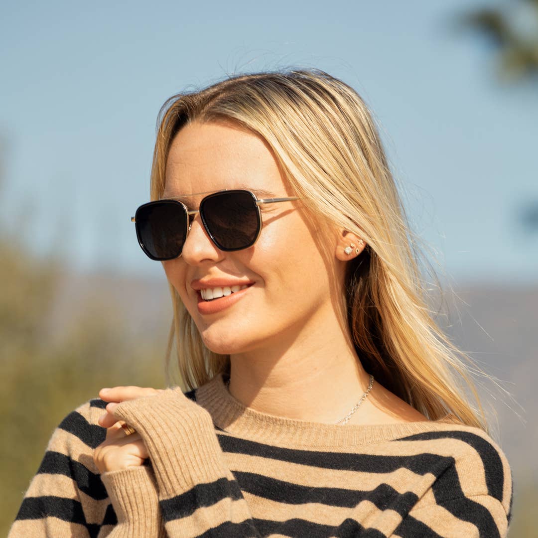 Flynn - Onyx / Matte Gold / Smoke To Brown Polarized - Blue Planet Eco-Eyewear