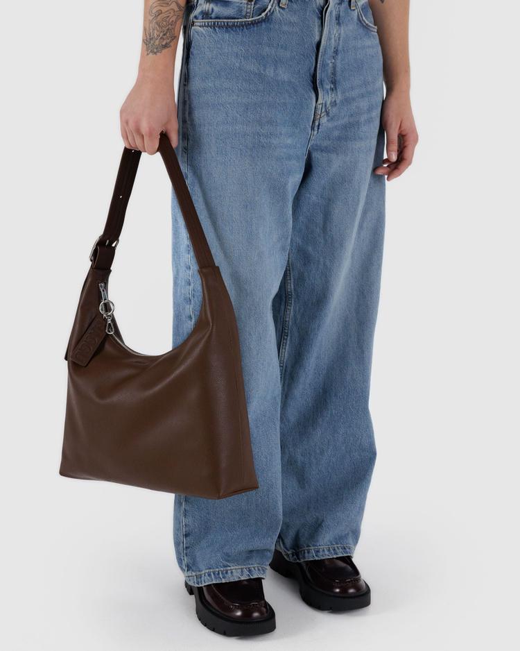 Recycled Leather Shoulder Bag Brown - Baggu