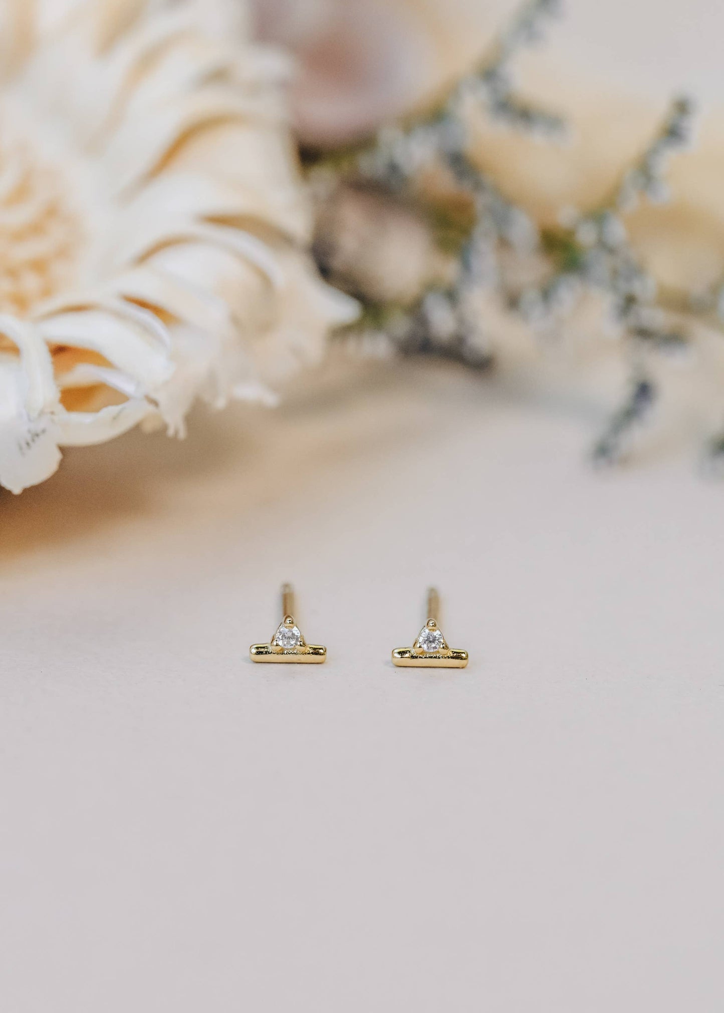 Stud Bar - White CZ - Gold Earrings