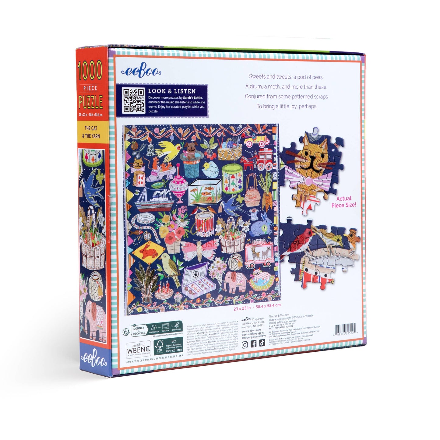 eeBoo - The Cat & The Yarn 1000 Sq Puzzle