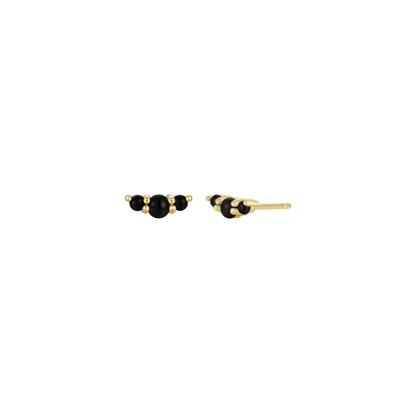 Crescent Gold Earrings - Black Tourmaline