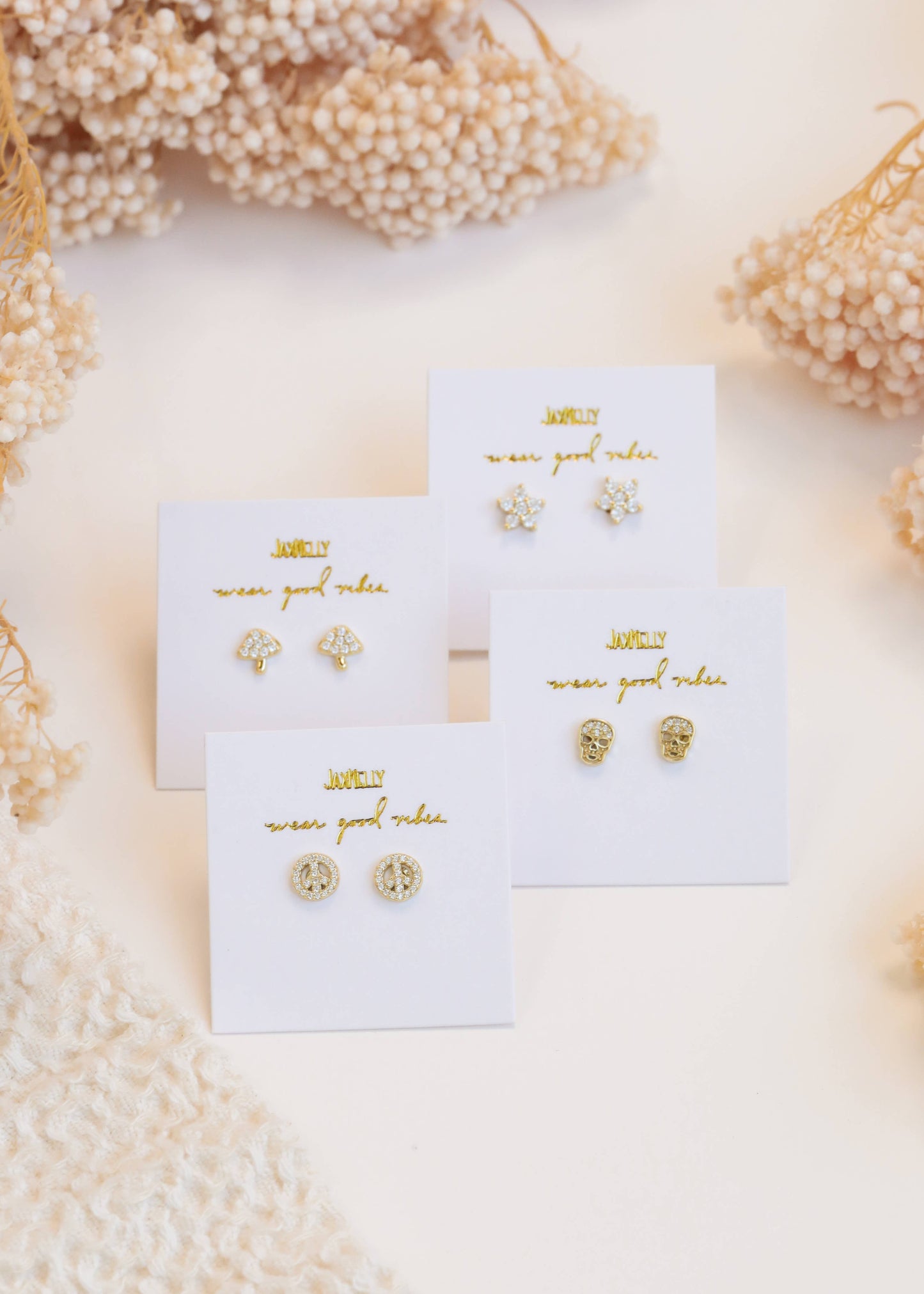 Mushroom Pave Stud - Gold Earrings