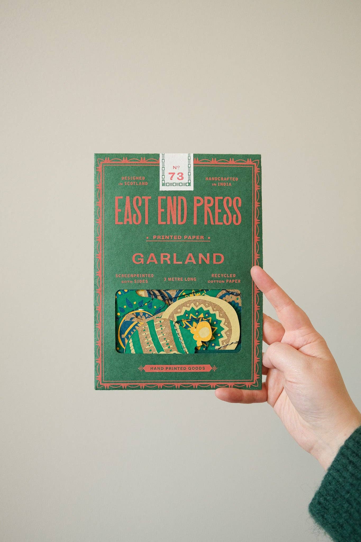 Christmas Ornaments Sewn Garland - Screen Printed by Hand